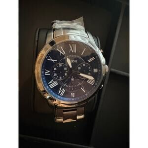 Fossil Grant Chronograph FS6133 Mens Blue Dial Gunmetal SS Watch NWT